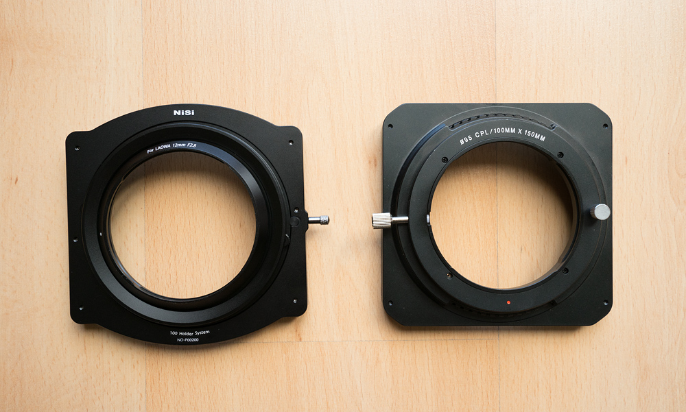 Comparison of the rear side of the Nisi holder versus the Laowa holder, for the Venus Laowa 12mm lens