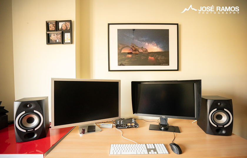 My desktop showing the BenQ SW2700PT and the Apple Cinema 30