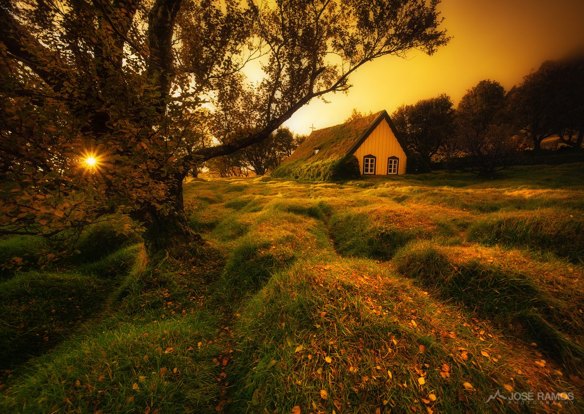 Landscape photo from Iceland, showing the unique Hofskirkja turf church, shot by landscape photographer José Ramos