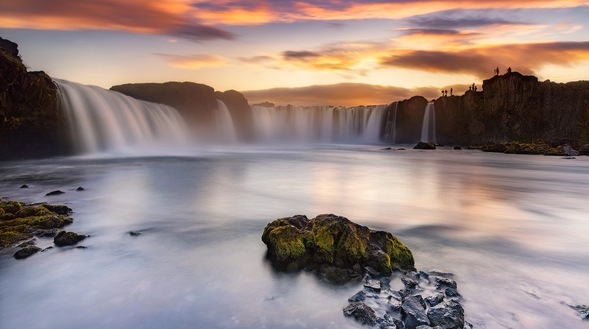 Photo showing Godafoss waterfall in Iceland during sunset, shot by landscape photographer José Ramos